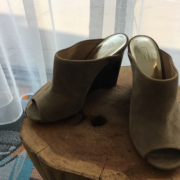 COACH HOLLIE KID SUEDE Wedges SHOES Open Toe-SZ 6 - Picture 9 of 15